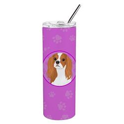Picture of Carolines Treasures WDK1341TBL20 8.25 x 3 in. Unisex Cavalier King Charles Spaniel Blenheim No.1 Stainless Steel 20 oz Skinny Tumbler, Pink