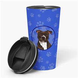 Picture of Carolines Treasures WDK1147TBL215 7.25 x 3.5 in. Unisex Pit Bull Brindle No.2 Stainless Steel 16 oz Tumbler, Blue