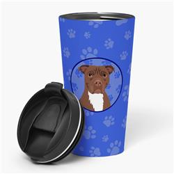 Picture of Carolines Treasures WDK1148TBL215 7.25 x 3.5 in. Unisex Pit Bull Chocolate Stainless Steel 16 oz Tumbler, Blue