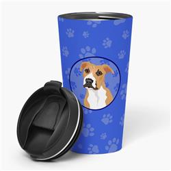 Picture of Carolines Treasures WDK1151TBL215 7.25 x 3.5 in. Unisex Pit Bull Fawn No.3 Stainless Steel 16 oz Tumbler, Blue