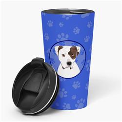 Picture of Carolines Treasures WDK1155TBL215 7.25 x 3.5 in. Unisex Pit Bull White No.2 Stainless Steel 16 oz Tumbler, Blue