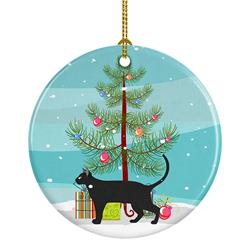 2.8 x 2.8 in. Unisex Pantherette Cat Merry Christmas Ceramic Ornament