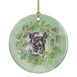 2.8 x 2.8 in. Unisex Pug Black Christmas Wreath Ceramic Ornament