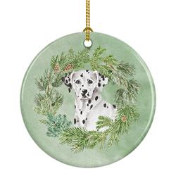 2.8 x 2.8 in. Unisex Dalmatian Christmas Wreath Ceramic Ornament