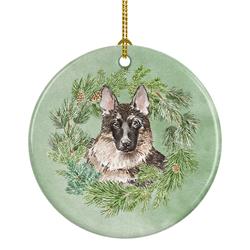 2.8 x 2.8 in. Unisex German Shepherd Christmas Wreath Ceramic Ornament