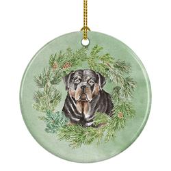 2.8 x 2.8 in. Unisex Rottweiler Christmas Wreath Ceramic Ornament