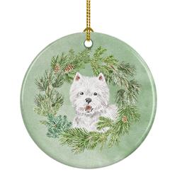 2.8 x 2.8 in. Unisex West Highland White Terrier Smiling Christmas Wreath Ceramic Ornament