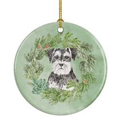 2.8 x 2.8 in. Unisex Schnauzer Black & Silver Christmas Wreath Ceramic Ornament