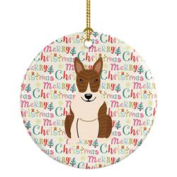 2.8 x 2.8 in. Unisex Merry Christmas Bull Terrier Brindle Ceramic Ornament, Multi Color