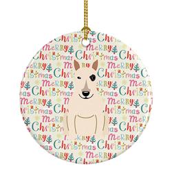 2.8 x 2.8 in. Unisex Merry Christmas Bull Terrier White Ceramic Ornament, Multi Color