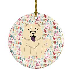 2.8 x 2.8 in. Unisex Merry Christmas Chow Chow White Ceramic Ornament, Multi Color