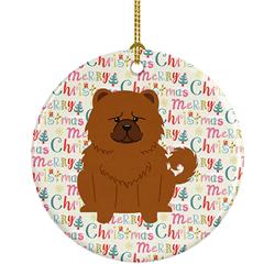 2.8 x 2.8 in. Unisex Merry Christmas Chow Chow Red Ceramic Ornament, Multi Color