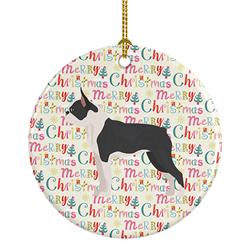 2.8 x 2.8 in. Unisex Boston Terrier Merry Christmas Ceramic Ornament