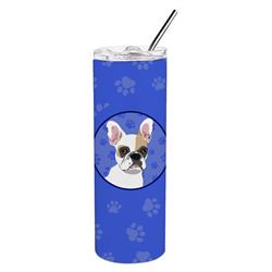 Picture of Carolines Treasures WDK1095TBL20 8.25 x 3 in. Unisex French Bulldog White No.1 Stainless Steel 20 oz Skinny Tumbler, Blue