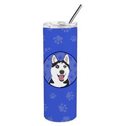 Picture of Carolines Treasures WDK1110TBL20 8.25 x 3 in. Unisex Siberian Husky Black & White No.2 Stainless Steel 20 oz Skinny Tumbler, Blue