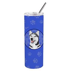 Picture of Carolines Treasures WDK1113TBL20 8.25 x 3 in. Unisex Siberian Husky Silver & White No.1 Stainless Steel 20 oz Skinny Tumbler, Blue