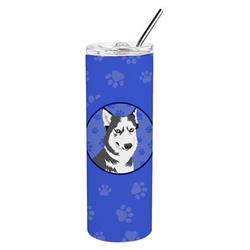 Picture of Carolines Treasures WDK1114TBL20 8.25 x 3 in. Unisex Siberian Husky Silver & White No.2 Stainless Steel 20 oz Skinny Tumbler, Blue