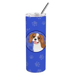 Picture of Carolines Treasures WDK1116TBL20 8.25 x 3 in. Unisex Cavalier King Charles Spaniel Blenheim No.2 Stainless Steel 20 oz Skinny Tumbler, Blue