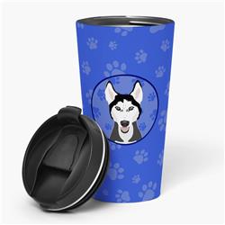 Picture of Carolines Treasures WDK1111TBL215 7.25 x 3.5 in. Unisex Siberian Husky Black & White No.3 Stainless Steel 16 oz Tumbler, Blue