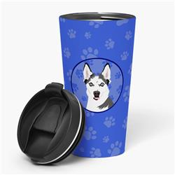 Picture of Carolines Treasures WDK1112TBL215 7.25 x 3.5 in. Unisex Siberian Husky Puppy Stainless Steel 16 oz Tumbler, Blue
