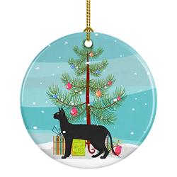 2.8 x 2.8 in. Unisex Black Cornish Rex Cat Merry Christmas Ceramic Ornament