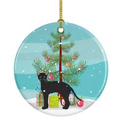 2.8 x 2.8 in. Unisex Black German Rex Cat Merry Christmas Ceramic Ornament