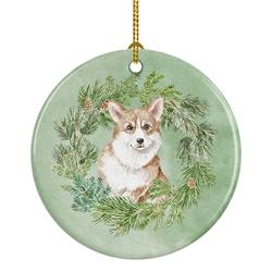 2.8 x 2.8 in. Unisex Corgi Red Christmas Wreath Ceramic Ornament