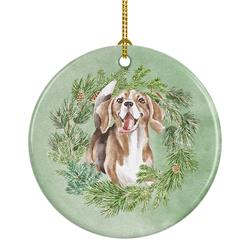2.8 x 2.8 in. Unisex Beagle Smiling Christmas Wreath Ceramic Ornament