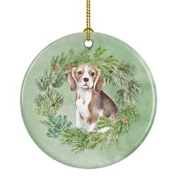 2.8 x 2.8 in. Unisex Beagle Puppy Christmas Wreath Ceramic Ornament