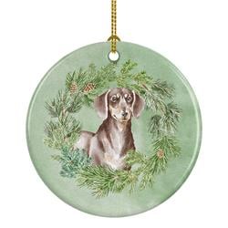 2.8 x 2.8 in. Unisex Dachshund Chocolate & Tan Christmas Wreath Ceramic Ornament