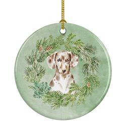 2.8 x 2.8 in. Unisex Dachshund Dappled Christmas Wreath Ceramic Ornament
