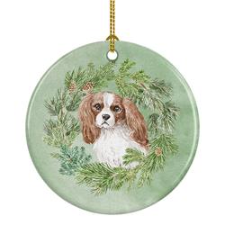 2.8 x 2.8 in. Unisex Cavalier Spaniel Blenheim Christmas Wreath Ceramic Ornament