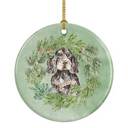 2.8 x 2.8 in. Unisex Cocker Spaniel Black & Tan Christmas Wreath Ceramic Ornament