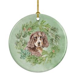 2.8 x 2.8 in. Unisex Cocker Spaniel Liver & Tan Christmas Wreath Ceramic Ornament