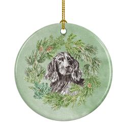 2.8 x 2.8 in. Unisex Cocker Spaniel Black Christmas Wreath Ceramic Ornament