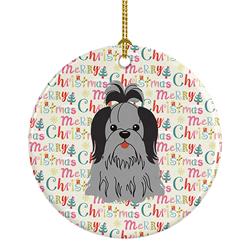 2.8 x 2.8 in. Unisex Merry Christmas Shih Tzu Black Silver Ceramic Ornament, Multi Color