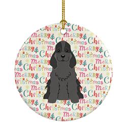 2.8 x 2.8 in. Unisex Merry Christmas Cocker Spaniel Black Ceramic Ornament, Multi Color