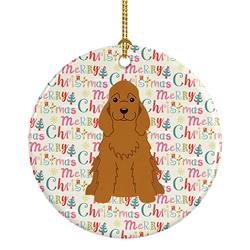 2.8 x 2.8 in. Unisex Merry Christmas Cocker Spaniel Red Ceramic Ornament, Multi Color