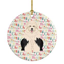 WDK1639CO1 2.8 x 2.8 in. Unisex Merry Christmas Old English Sheepdog Ceramic Ornament, Multi Color