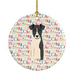 2.8 x 2.8 in. Unisex Merry Christmas Smooth Fox Terrier Ceramic Ornament, Multi Color