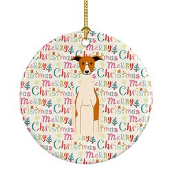 2.8 x 2.8 in. Unisex Merry Christmas Whippet Ceramic Ornament, Multi Color