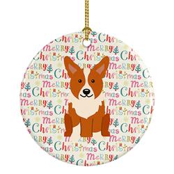 2.8 x 2.8 in. Unisex Merry Christmas Corgi Ceramic Ornament, Multi Color