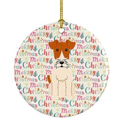 2.8 x 2.8 in. Unisex Merry Christmas Wire Fox Terrier Ceramic Ornament, Multi Color