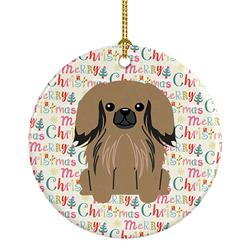 2.8 x 2.8 in. Unisex Merry Christmas Pekingese Tan Ceramic Ornament, Multi Color