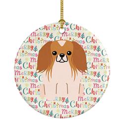 2.8 x 2.8 in. Unisex Merry Christmas Pekingese Red & White Ceramic Ornament, Multi Color