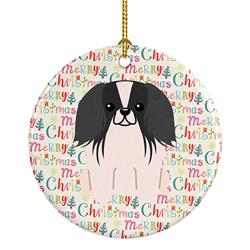 2.8 x 2.8 in. Unisex Merry Christmas Pekingese Black & White Ceramic Ornament, Multi Color