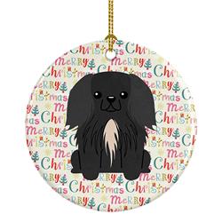 2.8 x 2.8 in. Unisex Merry Christmas Pekingese Black Ceramic Ornament, Multi Color