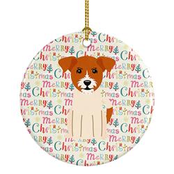 2.8 x 2.8 in. Unisex Merry Christmas Jack Russell Terrier Ceramic Ornament, Multi Color