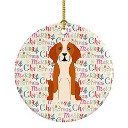 2.8 x 2.8 in. Unisex Merry Christmas English Foxhound Ceramic Ornament, Multi Color