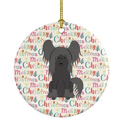 2.8 x 2.8 in. Unisex Merry Christmas Chinese Crested Black Ceramic Ornament, Multi Color